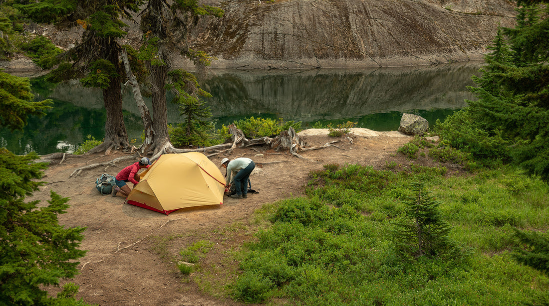 setting up backpacking tent