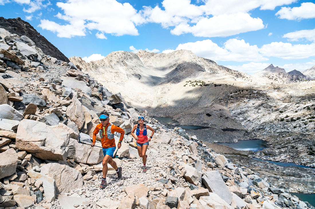 Trail running Glen Pass on the John Muir Trail / Pacific Crest Trail, Sierra Nevada, California