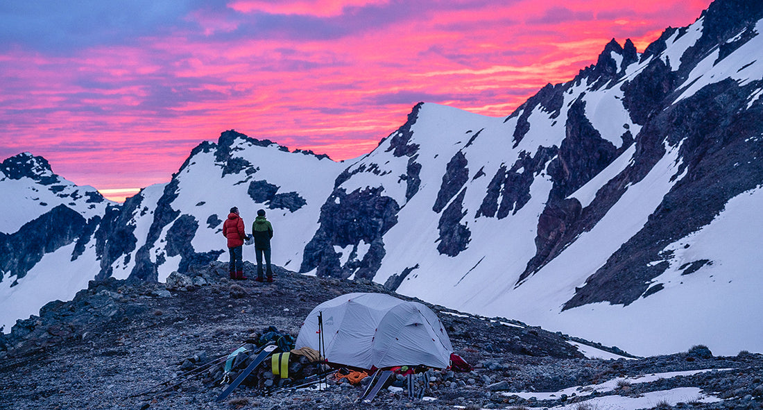 glacier peak skiing camp setup