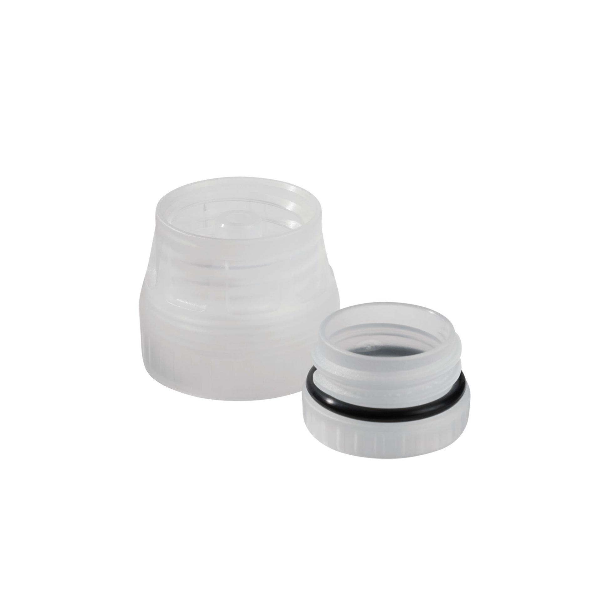 Two white plastic connectors on a white background