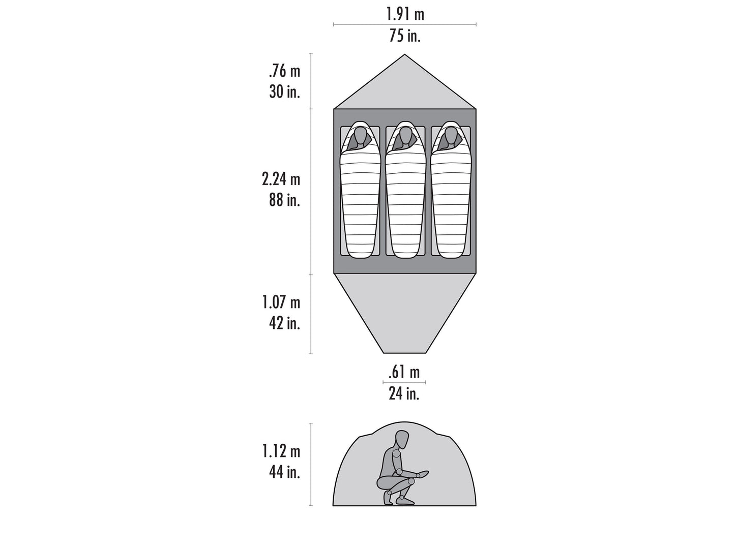 Remote™ 3 Three-Person Mountaineering Tent | Tent Dimensions | MSR